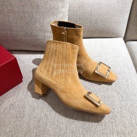 Roger Vivier Fashion Suede Square Button High Heel Boots Brown