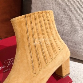 Roger Vivier Fashion Suede Square Button High Heel Boots Brown