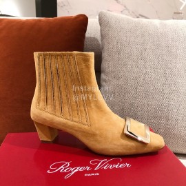 Roger Vivier Fashion Suede Square Button High Heel Boots Brown