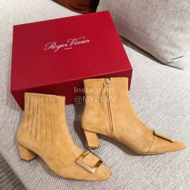 Roger Vivier Fashion Suede Square Button High Heel Boots Brown