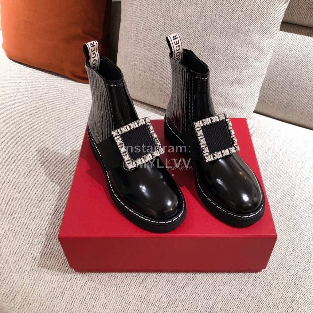 Roger Vivier Fashion Leather Square Button High Heel Boots Black
