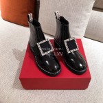Roger Vivier Fashion Leather Square Button High Heel Boots Black