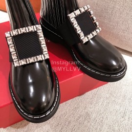Roger Vivier Fashion Leather Square Button High Heel Boots Black
