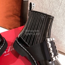 Roger Vivier Fashion Leather Square Button High Heel Boots Black