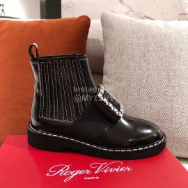 Roger Vivier Fashion Leather Square Button High Heel Boots Black