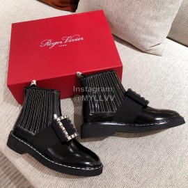 Roger Vivier Fashion Leather Square Button High Heel Boots Black