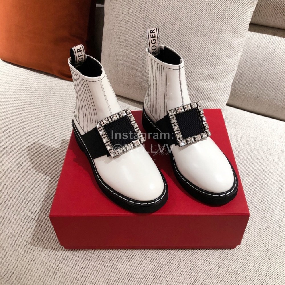 Roger Vivier Fashion Leather Square Button High Heel Boots White