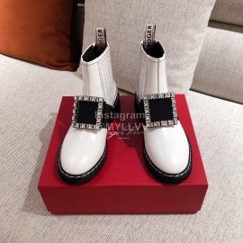 Roger Vivier Fashion Leather Square Button High Heel Boots White