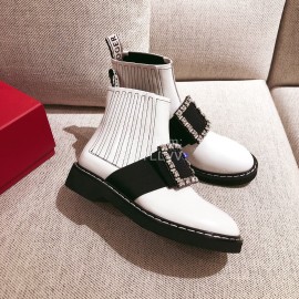 Roger Vivier Fashion Leather Square Button High Heel Boots White