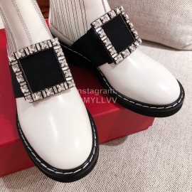 Roger Vivier Fashion Leather Square Button High Heel Boots White