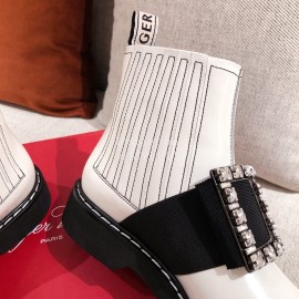 Roger Vivier Fashion Leather Square Button High Heel Boots White