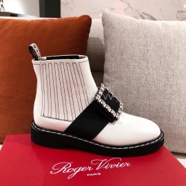 Roger Vivier Fashion Leather Square Button High Heel Boots White