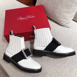 Roger Vivier Fashion Leather Square Button High Heel Boots White