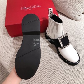 Roger Vivier Fashion Leather Square Button High Heel Boots White