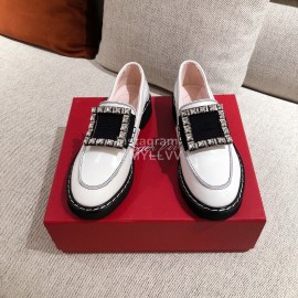 Roger Vivier Fashion Leather Square Button High Heel Shoes White