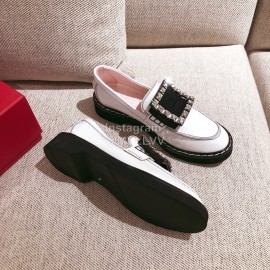 Roger Vivier Fashion Leather Square Button High Heel Shoes White