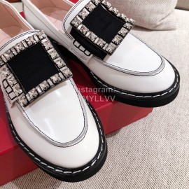 Roger Vivier Fashion Leather Square Button High Heel Shoes White