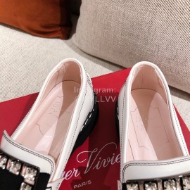 Roger Vivier Fashion Leather Square Button High Heel Shoes White