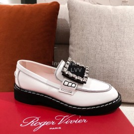Roger Vivier Fashion Leather Square Button High Heel Shoes White