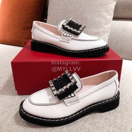 Roger Vivier Fashion Leather Square Button High Heel Shoes White