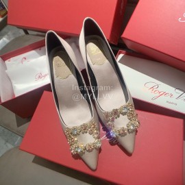 Roger Vivier Exquisite Diamond Square Button Suede High Heels Khaki