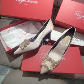 Roger Vivier Exquisite Diamond Square Button Suede High Heels Khaki