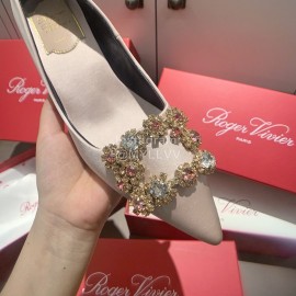 Roger Vivier Exquisite Diamond Square Button Suede High Heels Khaki