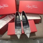 Roger Vivier Exquisite Diamond Square Button Suede High Heels Silver