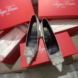 Roger Vivier Exquisite Diamond Square Button Suede High Heels Silver
