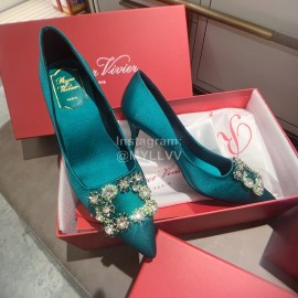 Roger Vivier Exquisite Diamond Square Button Suede High Heels Green