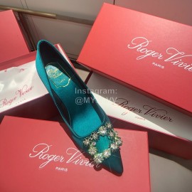 Roger Vivier Exquisite Diamond Square Button Suede High Heels Green