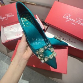 Roger Vivier Exquisite Diamond Square Button Suede High Heels Green