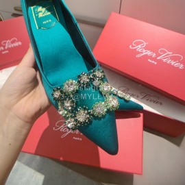 Roger Vivier Exquisite Diamond Square Button Suede High Heels Green