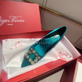 Roger Vivier Exquisite Diamond Square Button Suede High Heels Green