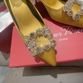 Roger Vivier Exquisite Diamond Square Button Suede High Heels Yellow