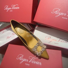 Roger Vivier Exquisite Diamond Square Button Suede High Heels Yellow
