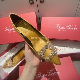 Roger Vivier Exquisite Diamond Square Button Suede High Heels Yellow