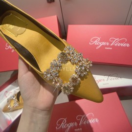 Roger Vivier Exquisite Diamond Square Button Suede High Heels Yellow