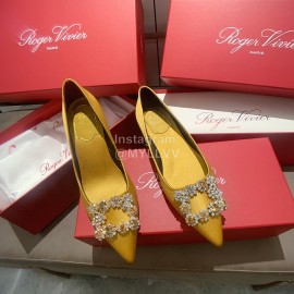 Roger Vivier Exquisite Diamond Square Button Suede High Heels Yellow