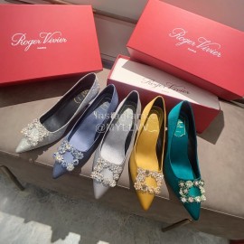 Roger Vivier Exquisite Diamond Square Button Suede High Heels Yellow