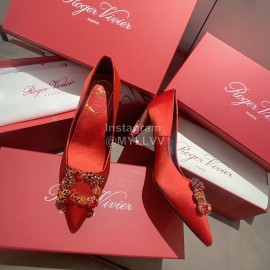 Roger Vivier Exquisite Diamond Square Button Suede High Heels Red