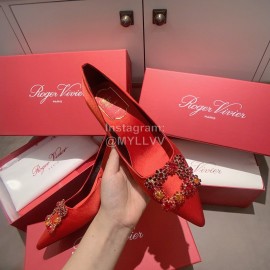 Roger Vivier Exquisite Diamond Square Button Suede High Heels Red