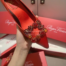Roger Vivier Exquisite Diamond Square Button Suede High Heels Red