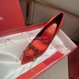 Roger Vivier Exquisite Diamond Square Button Suede High Heels Red