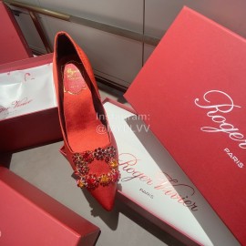 Roger Vivier Exquisite Diamond Square Button Suede High Heels Red