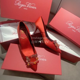 Roger Vivier Exquisite Diamond Square Button Suede High Heels Red