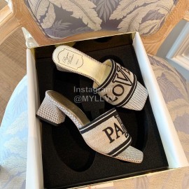 Roger Vivier Summer Embroidered Canvas Leather High Heel Slippers