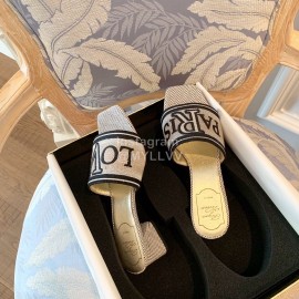 Roger Vivier Summer Embroidered Canvas Leather High Heel Slippers