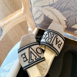 Roger Vivier Summer Embroidered Canvas Leather High Heel Slippers