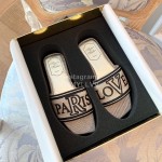 Roger Vivier Summer Embroidered Canvas Leather Flat Heel Slippers
